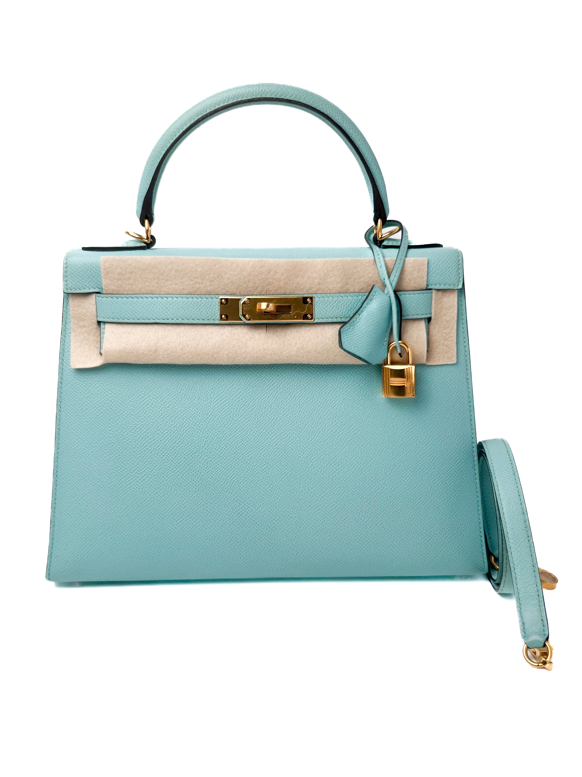 Kelly 28 Bleu Atoll (Tiffany Blue) Gold Hardware Epsom T