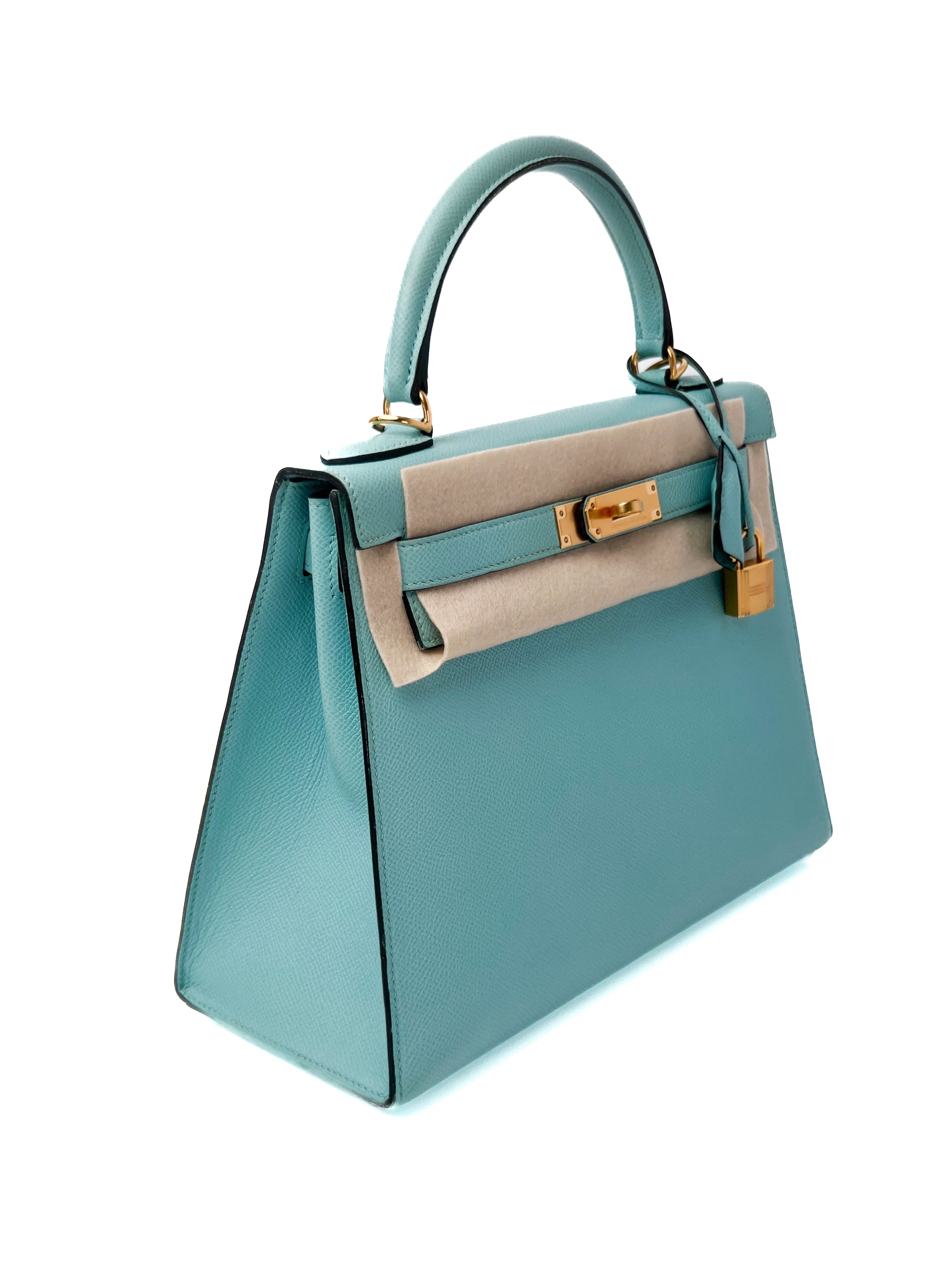 Kelly 28 Bleu Atoll (Tiffany Blue) Gold Hardware Epsom T
