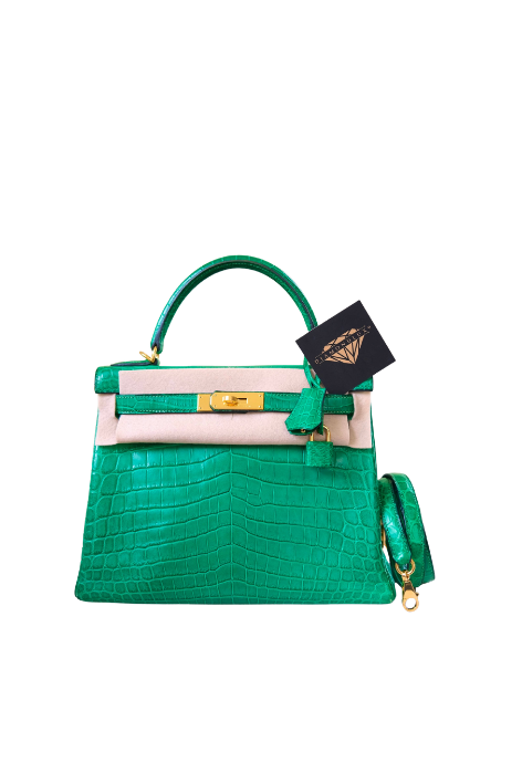 Kelly 28 Croco Cactus Gold Hardware □R