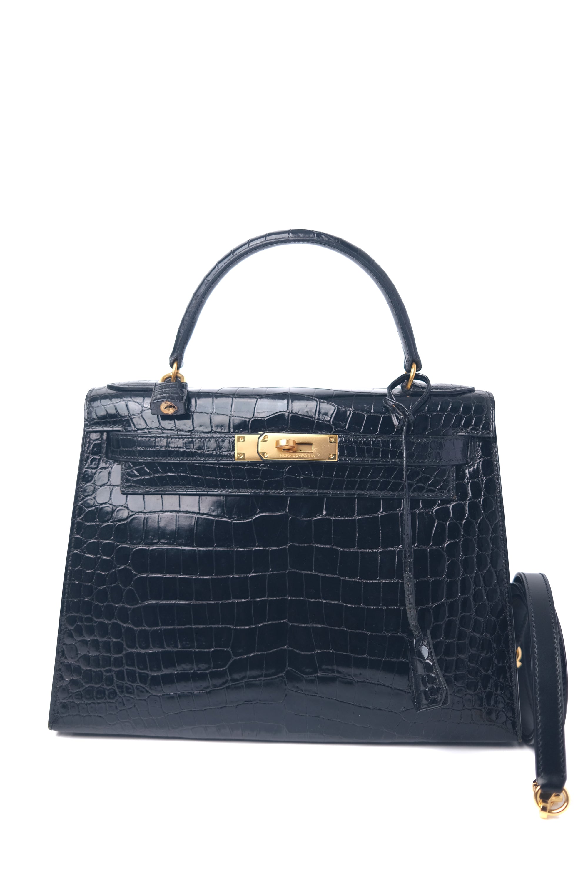 Kelly 28 Croco Noir Gold Hardware 〇L