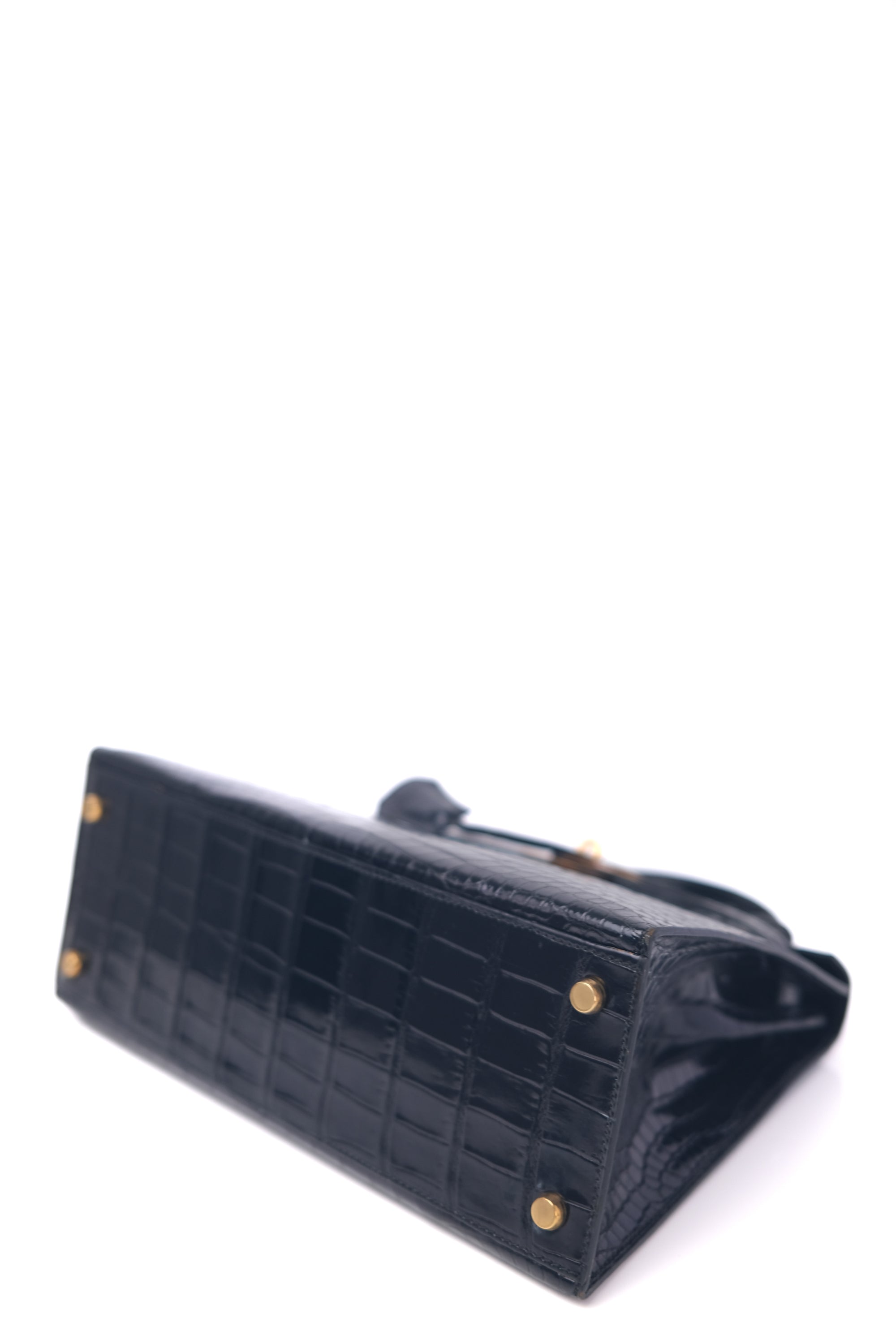 Kelly 28 Croco Noir Gold Hardware 〇L