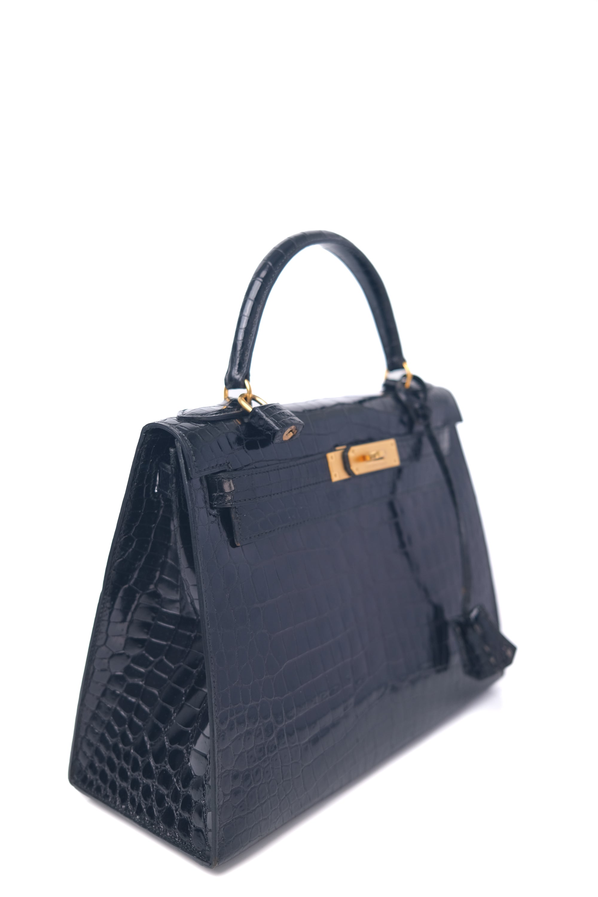 Kelly 28 Croco Noir Gold Hardware 〇L