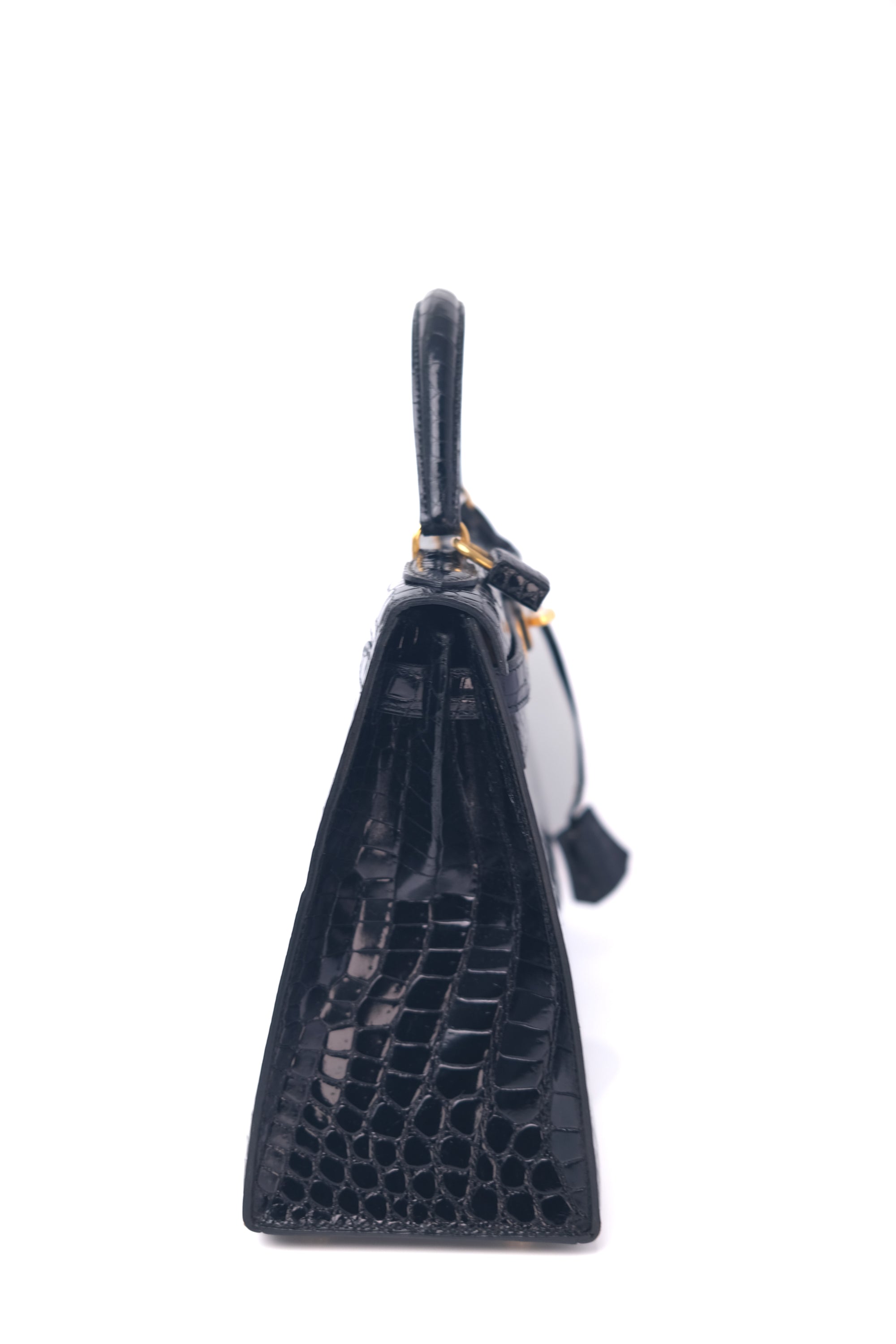 Kelly 28 Croco Noir Gold Hardware 〇L