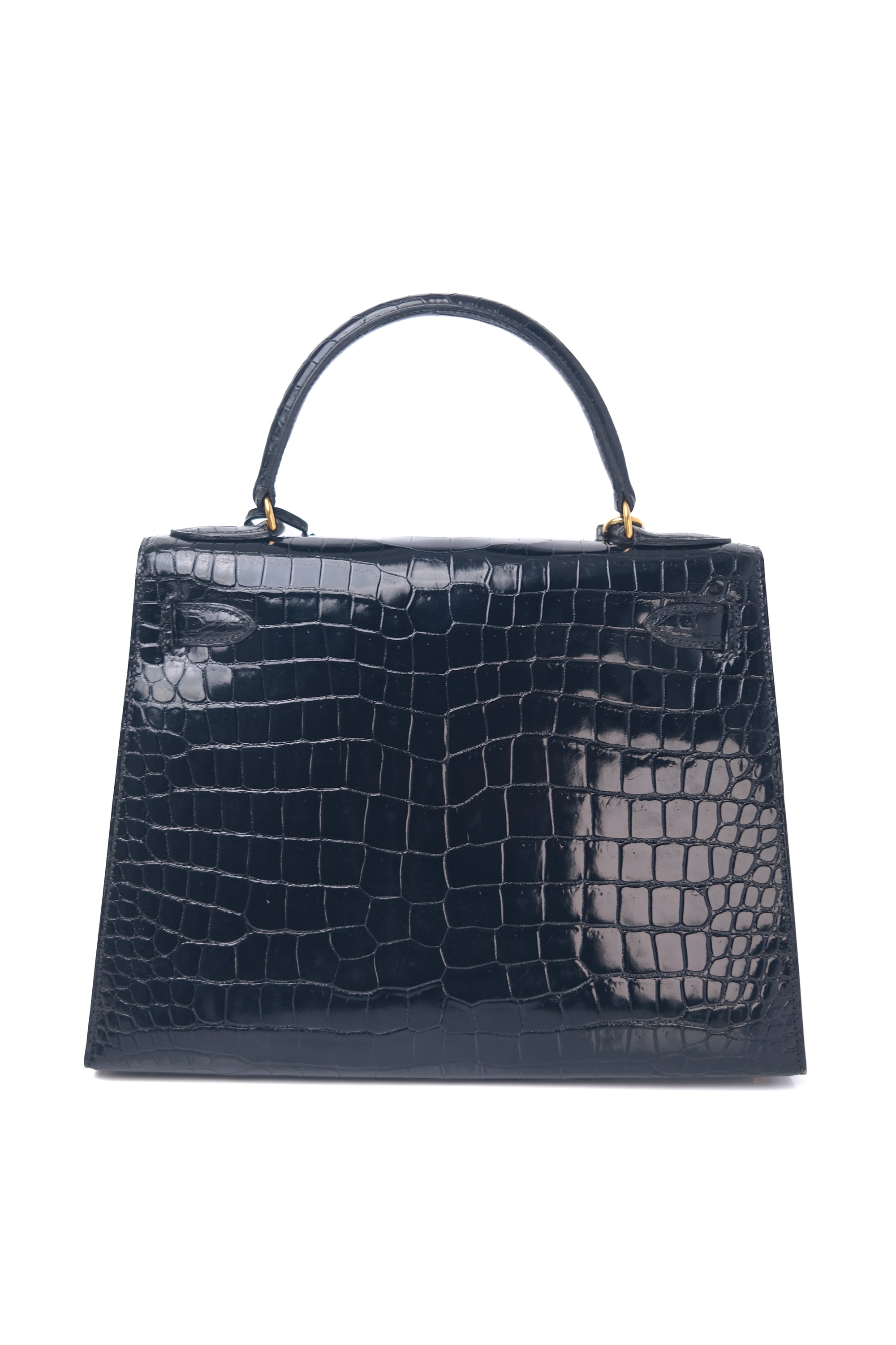 Kelly 28 Croco Noir Gold Hardware 〇L