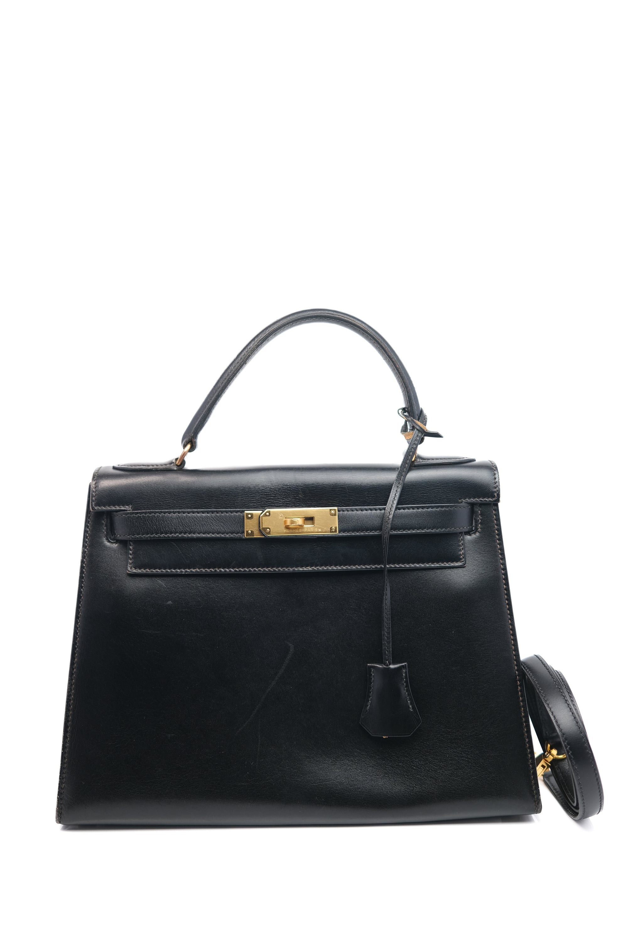 Kelly 28 Noir Gold Hardware Box Leather