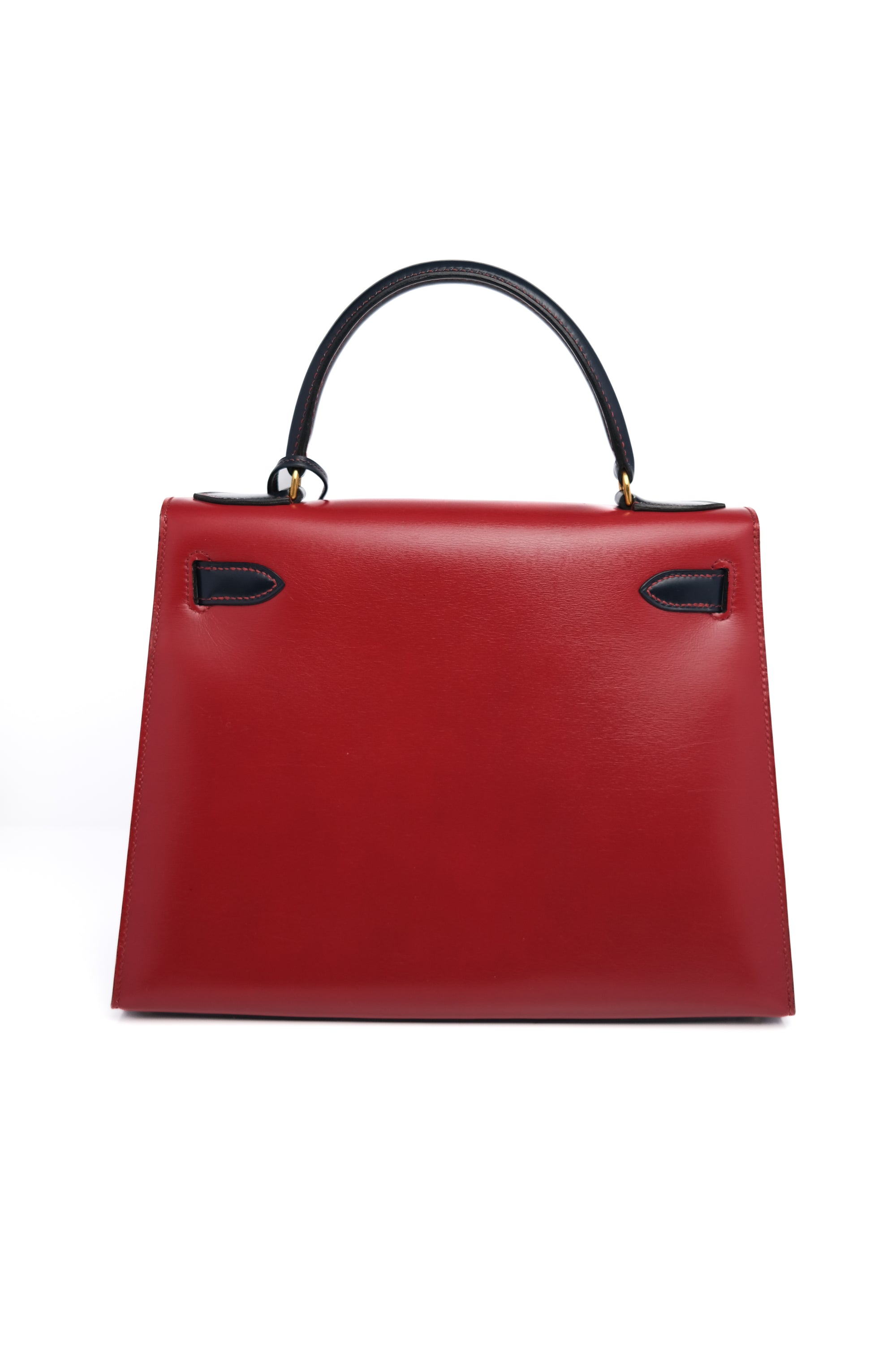 Kelly 28 Tricolor Navy / Rouge H / Rouge Vit Gold Hardware Box