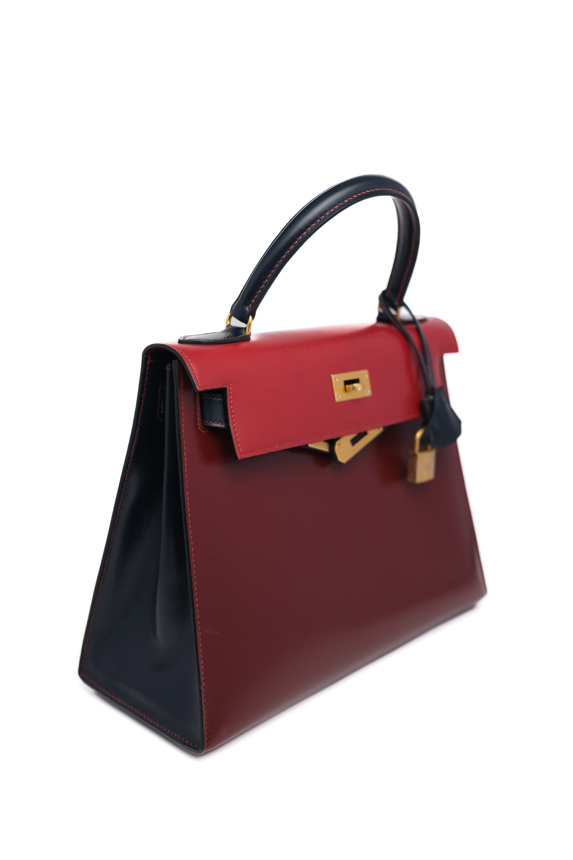 Kelly 28 Tricolor Navy / Rouge H / Rouge Vit Gold Hardware Box