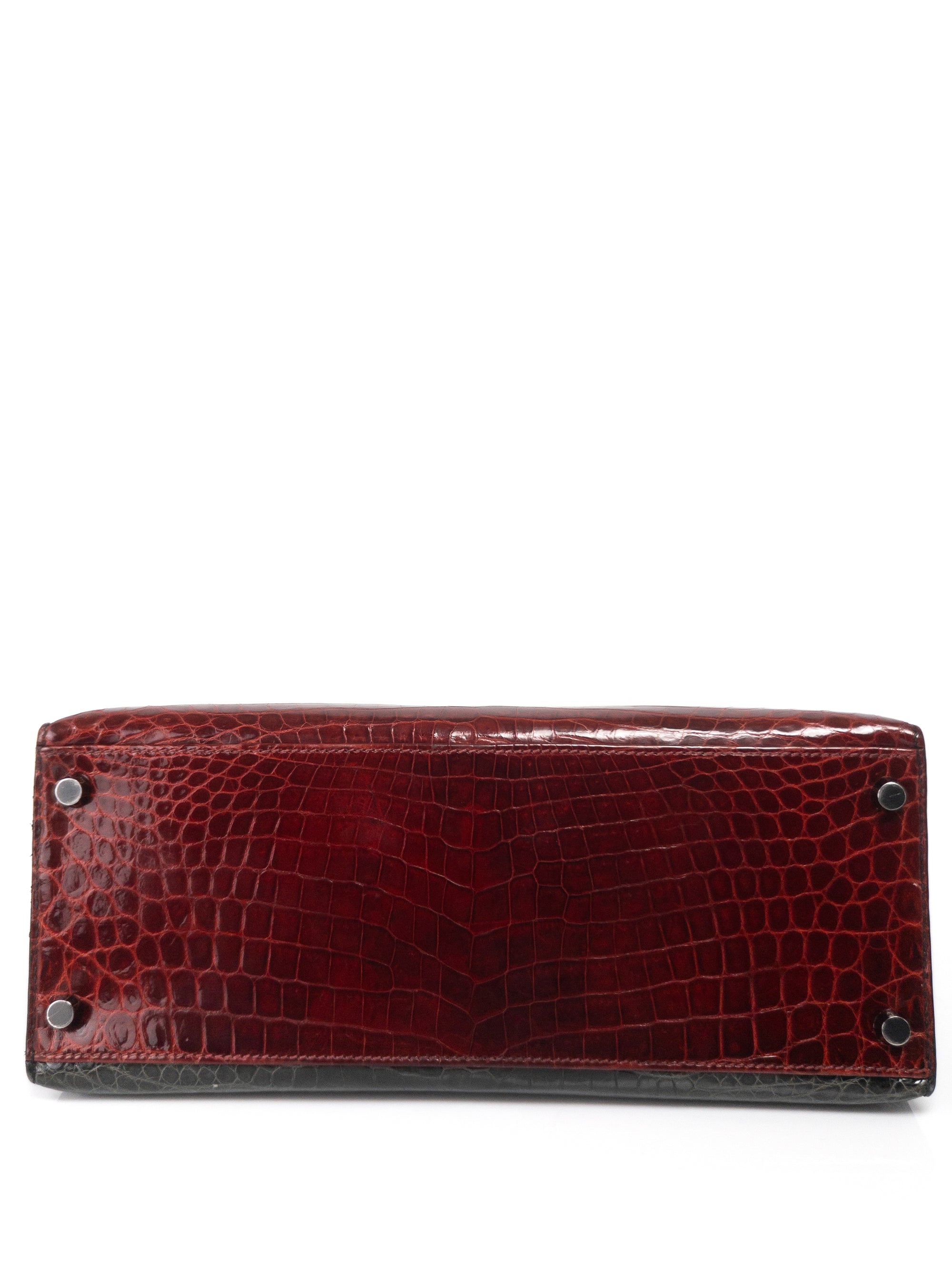 Kelly 28 Croco Rouge H / Vert / Noir with Ruthenium Hardware □M