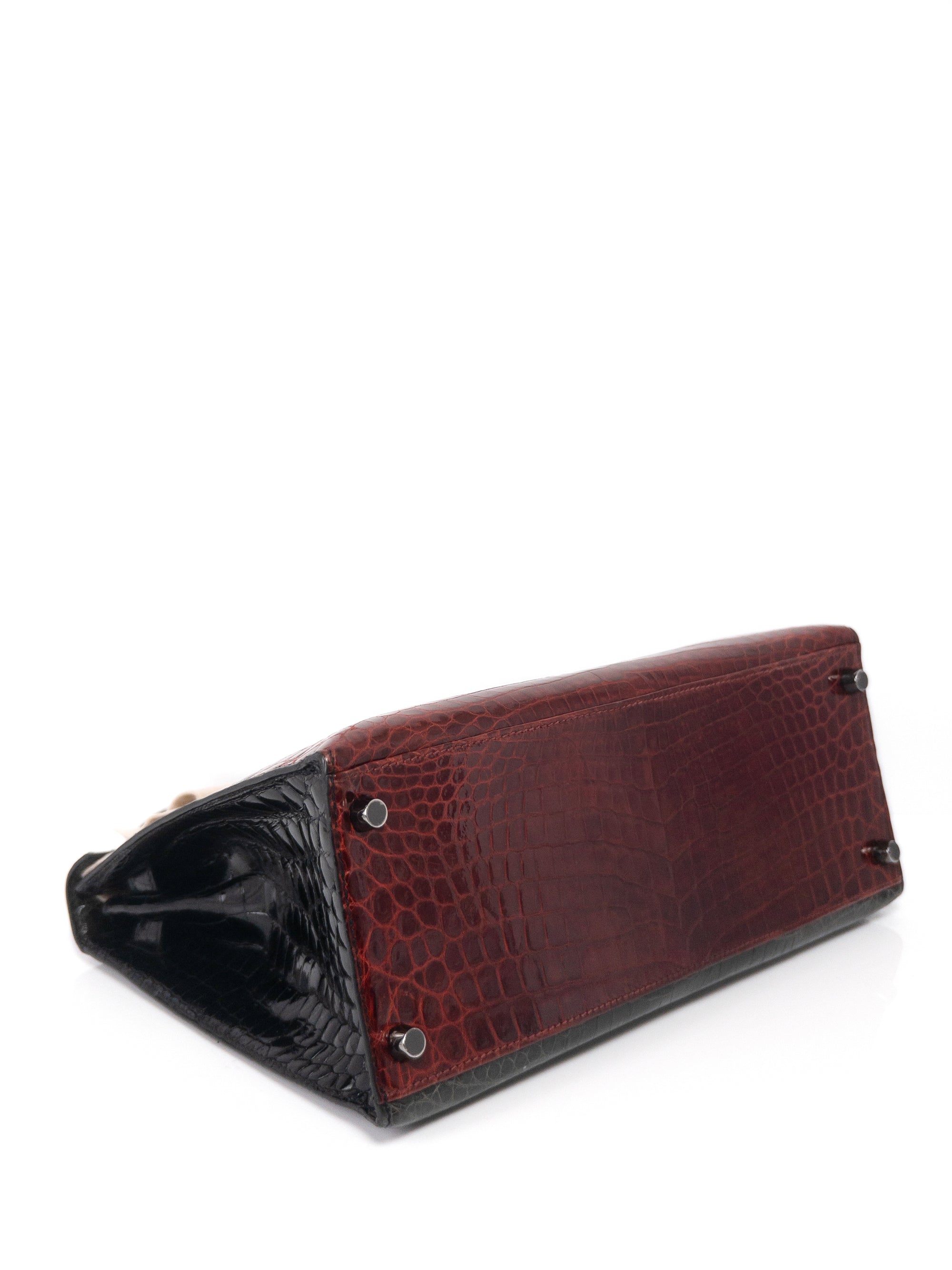 Kelly 28 Croco Rouge H / Vert / Noir with Ruthenium Hardware □M