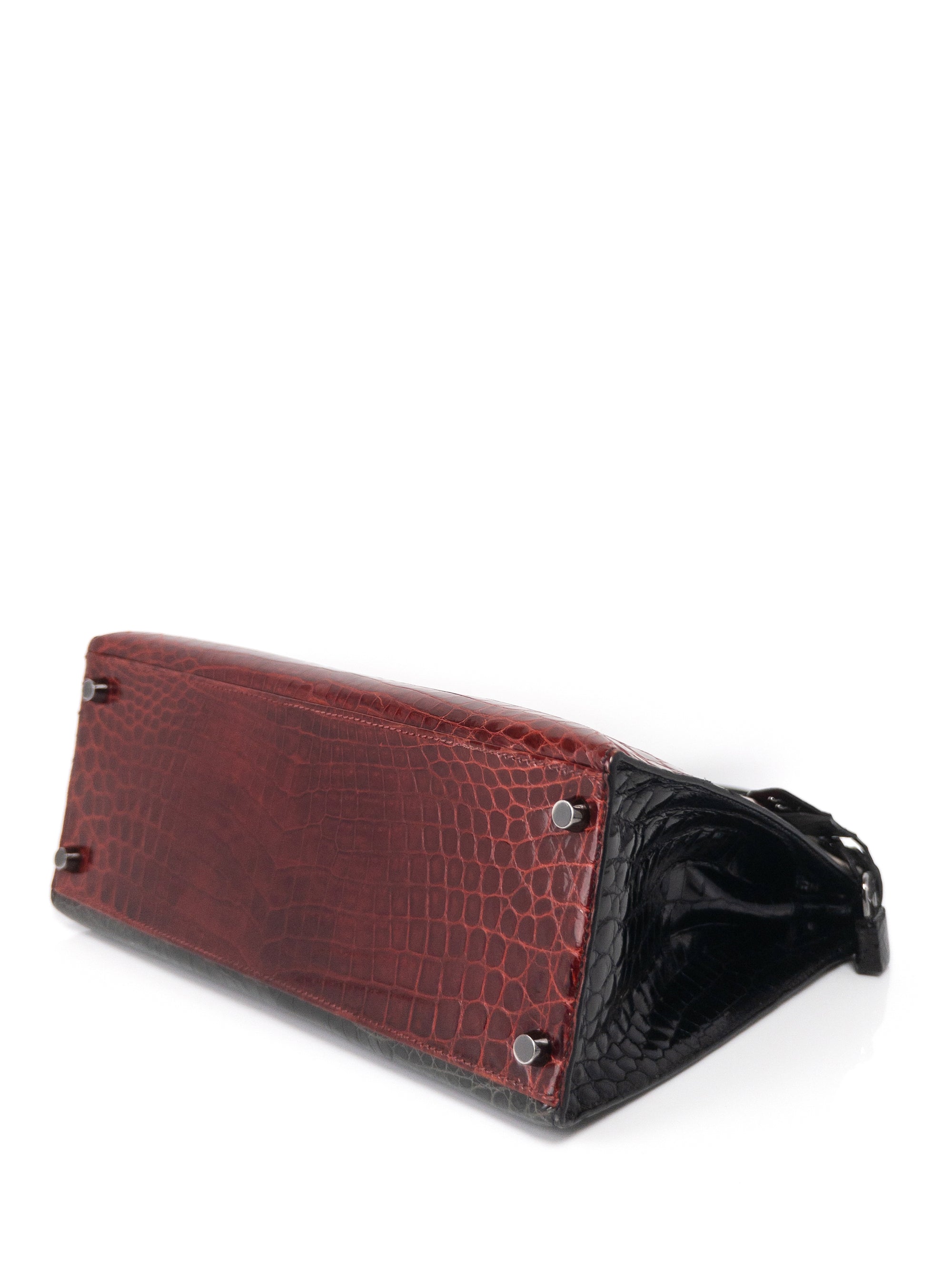 Kelly 28 Croco Rouge H / Vert / Noir with Ruthenium Hardware □M