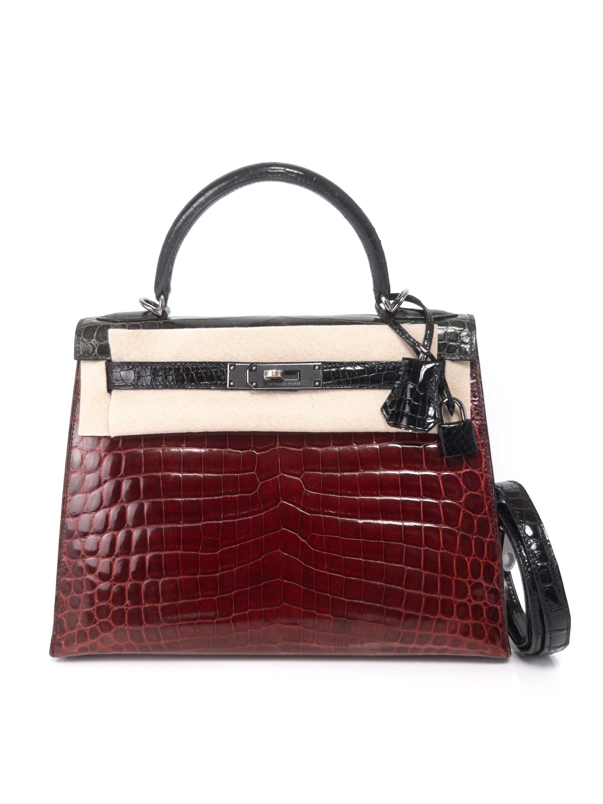 Kelly 28 Croco Rouge H / Vert / Noir with Ruthenium Hardware □M