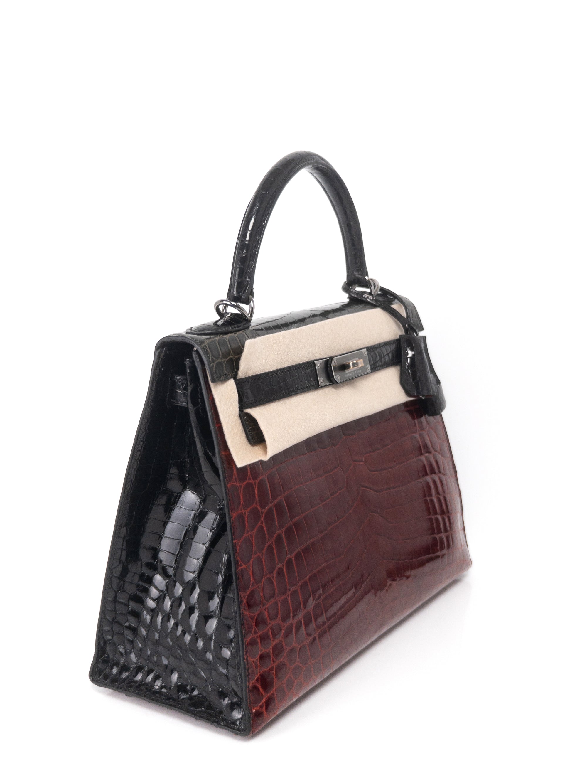Kelly 28 Croco Rouge H / Vert / Noir with Ruthenium Hardware □M