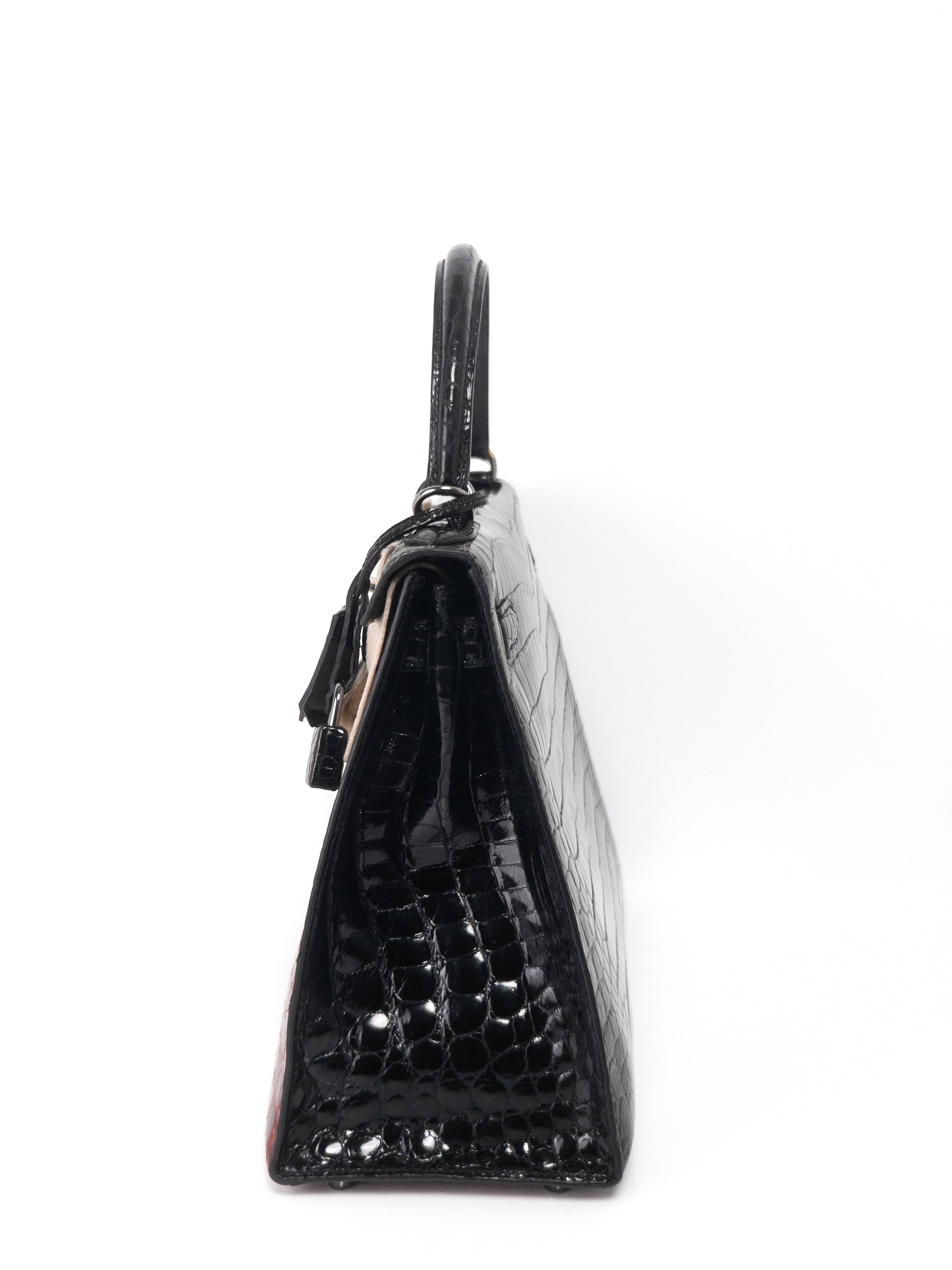 Kelly 28 Croco Rouge H / Vert / Noir with Ruthenium Hardware □M