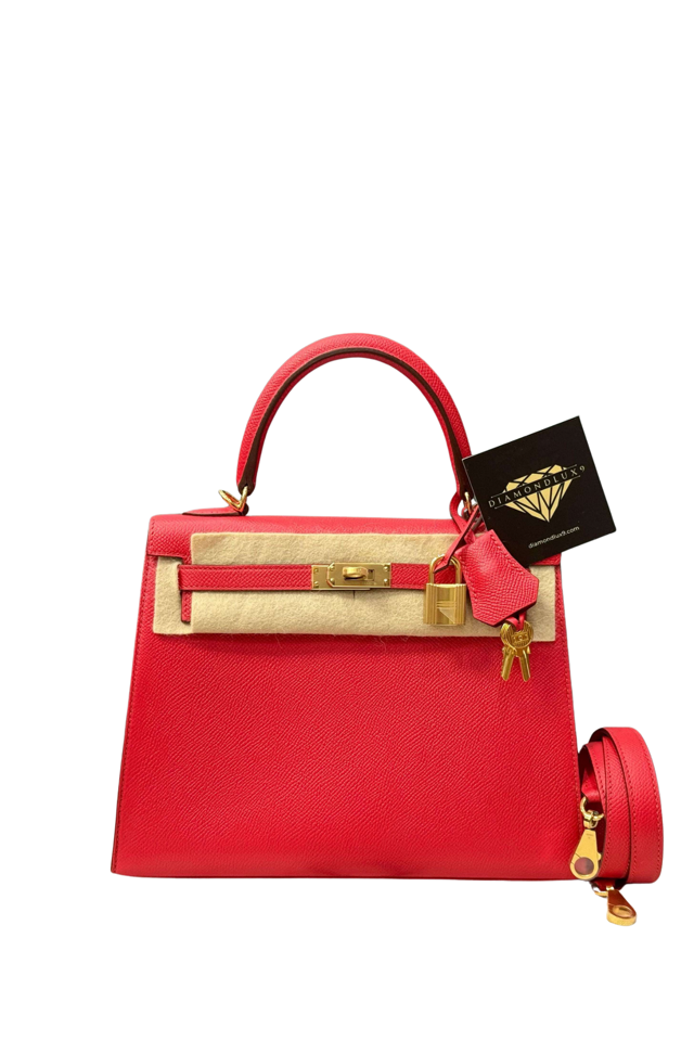 Kelly 25 Rouge Casaque Gold Hardware Epsom A