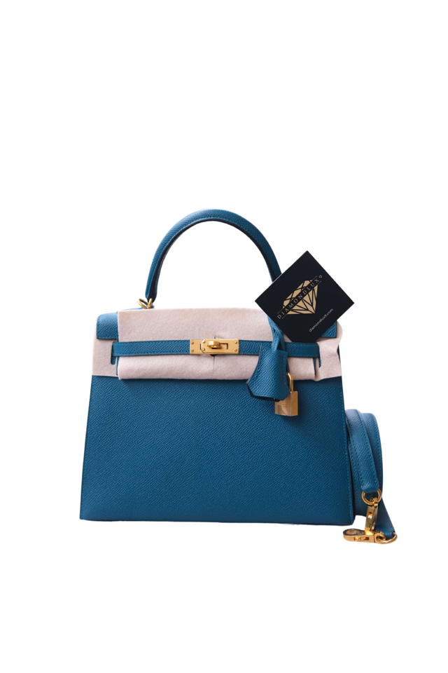 Kelly 25 Bleu Colvert Gold Hardware Epsom D