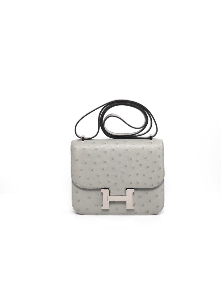 Constance 18 Bleu Glacier Ostrich Paladium Hardware Y